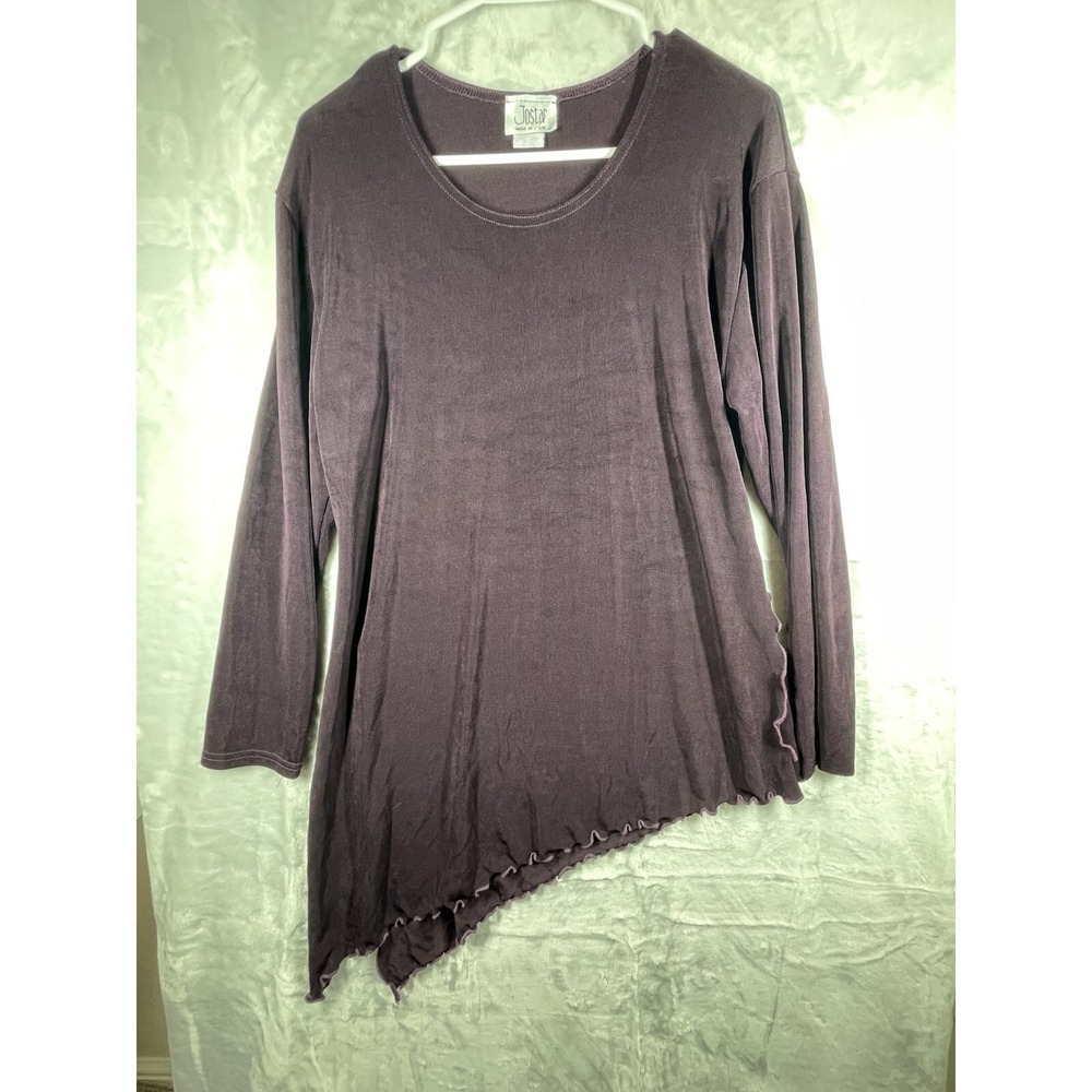 Jostar Top Size Lg Asymmetrical Purple Tunic Top stretch Slinky Knit